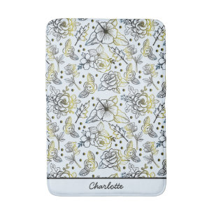 Floral seamless pattern big blossom personalized  bath mat