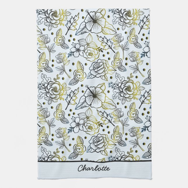 Floral seamless pattern big blossom personalized  kitchen towel (Vertical)