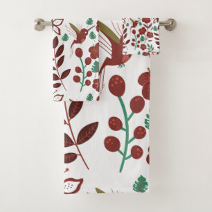 Floral seamless pattern birds and butterflies bath towel set