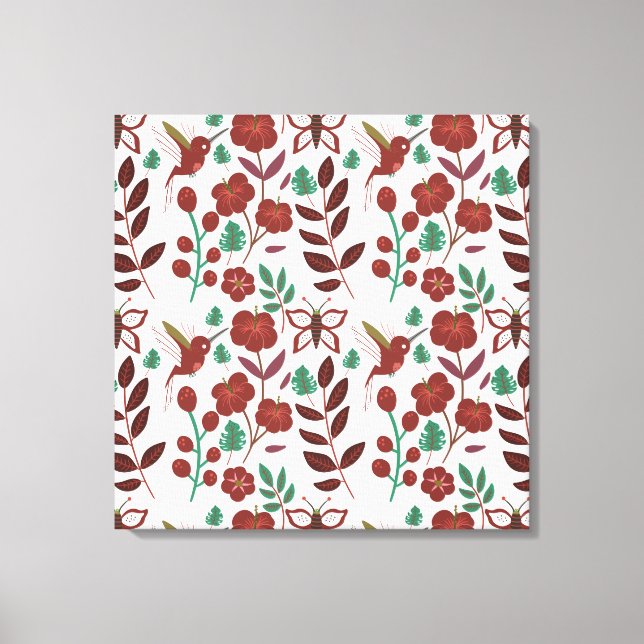 Floral seamless pattern birds and butterflies canvas print (Front)