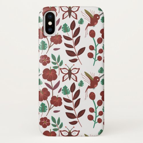 Floral seamless pattern birds and butterflies iPhone x case