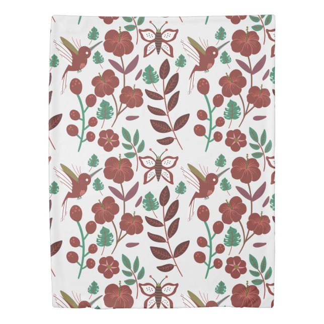 Floral seamless pattern birds and butterflies duvet cover (Front)