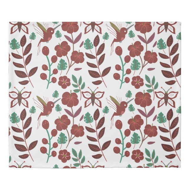 Floral seamless pattern birds and butterflies duvet cover (Front)