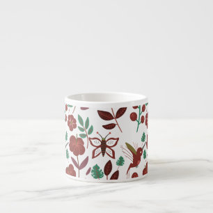 Floral seamless pattern birds and butterflies espresso cup