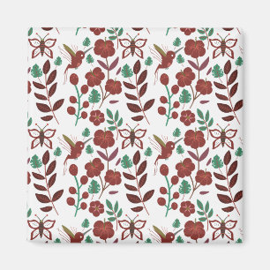 Floral seamless pattern birds and butterflies magnet