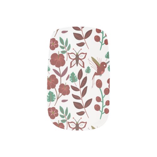 Floral seamless pattern birds and butterflies minx nail art