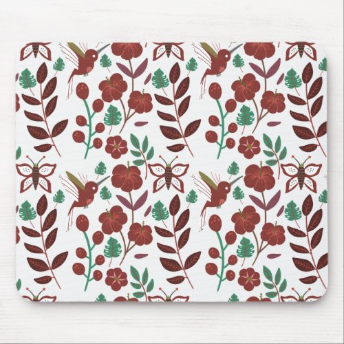Floral seamless pattern birds and butterflies mouse pad