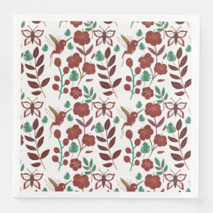 Floral seamless pattern birds and butterflies paper dinner napkins
