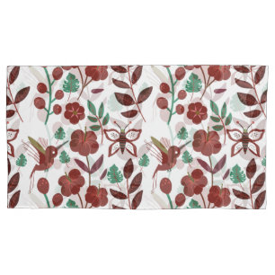 Floral seamless pattern birds and butterflies pillow case