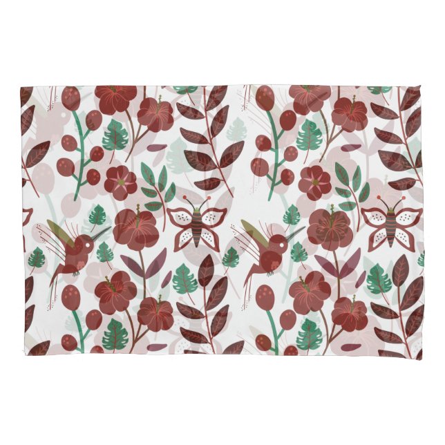 Floral seamless pattern birds and butterflies pillow case (Front-Left)