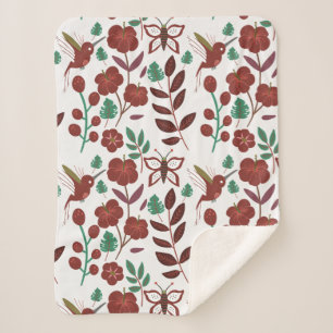 Floral seamless pattern birds and butterflies sherpa blanket