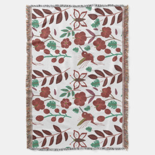 Floral seamless pattern birds and butterflies throw blanket