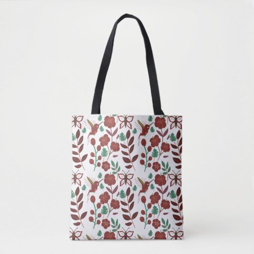 Floral seamless pattern birds and butterflies tote bag
