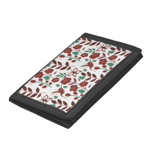 Floral seamless pattern birds and butterflies tri-fold wallet