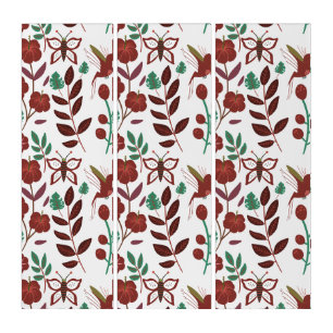 Floral seamless pattern birds and butterflies triptych