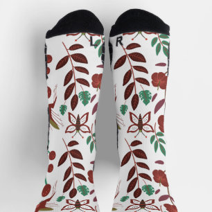 Floral seamless pattern birds and butterflies wrap socks