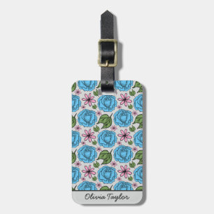 Floral seamless pattern blue & pink personalized luggage tag