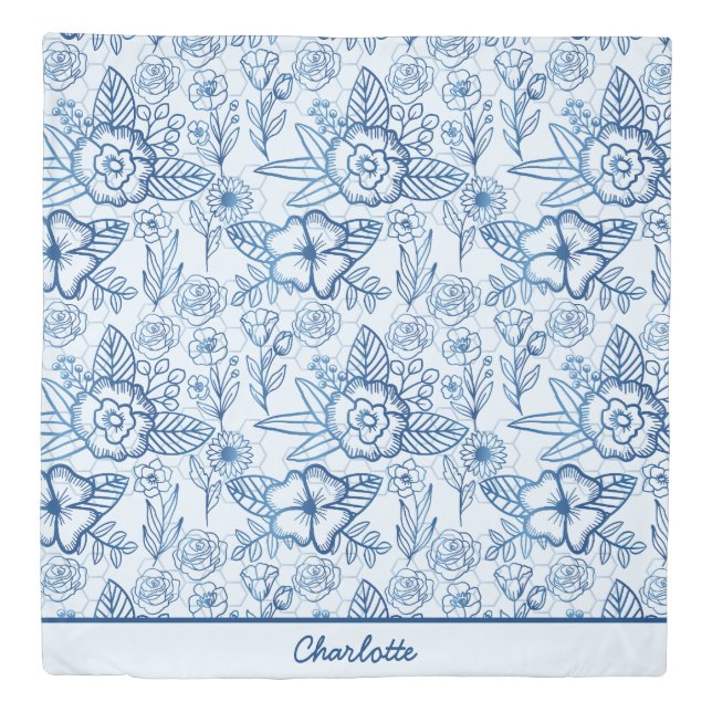 Floral seamless pattern blue white personalized  duvet cover (Front)