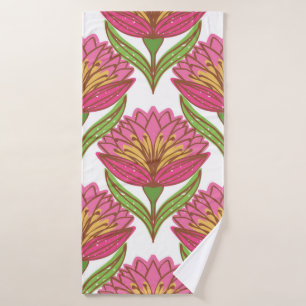 Floral seamless pattern. Bright red flowers on whi Bath Towel