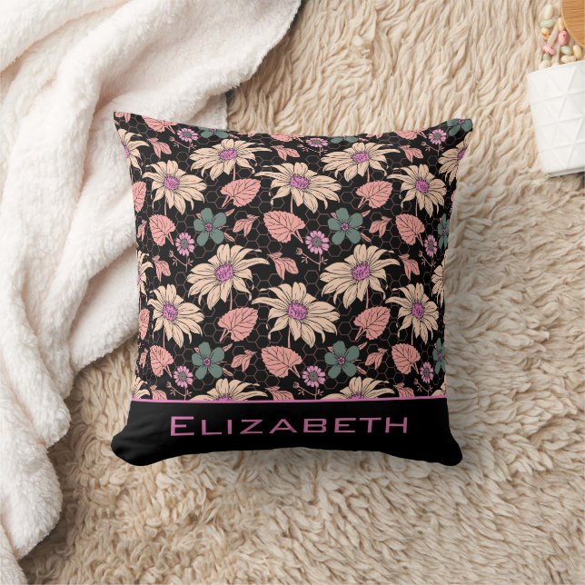Floral seamless pattern colorful personalized name throw pillow (Blanket)