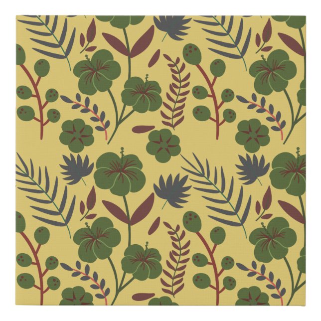 Floral seamless pattern flowers and butterflies faux canvas print (Front)