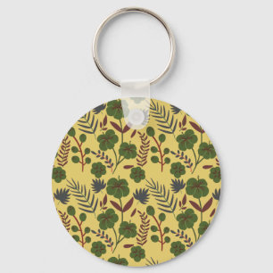 Floral seamless pattern flowers and butterflies keychain