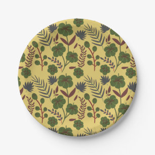 Floral seamless pattern flowers and butterflies paper plates