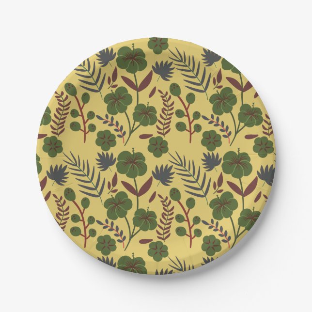 Floral seamless pattern flowers and butterflies paper plates (Front)