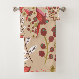 Floral seamless pattern flowers, birds, butterfly bath towel set