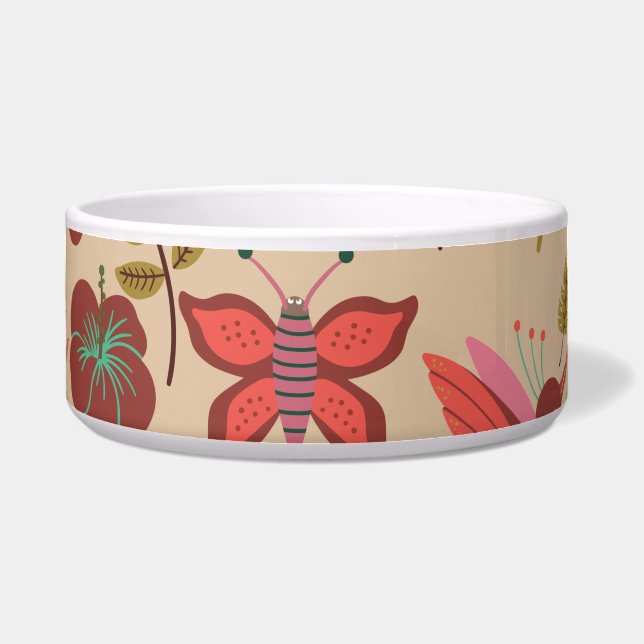 Floral seamless pattern flowers, birds, butterfly bowl (Front)