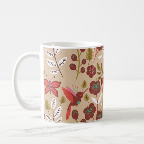 Floral seamless pattern flowers birds butterfly coffee mug