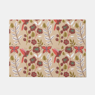 Floral seamless pattern flowers, birds, butterfly doormat