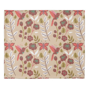 Floral seamless pattern flowers, birds, butterfly duvet cover