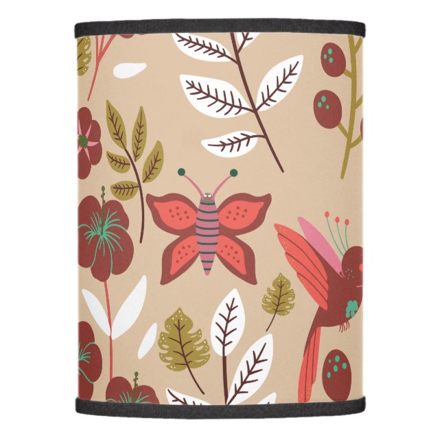 Floral seamless pattern flowers, birds, butterfly lamp shade (Front)