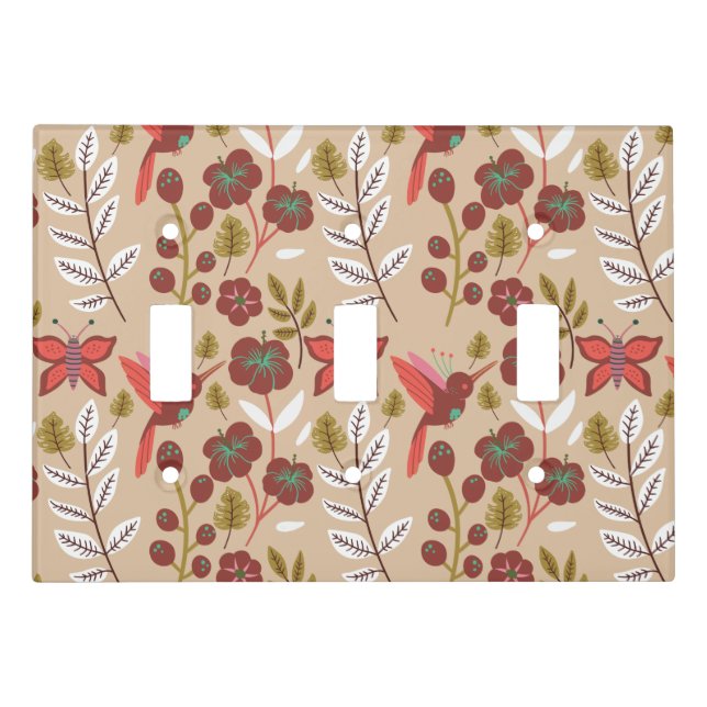 Floral seamless pattern flowers, birds, butterfly light switch cover (Front)