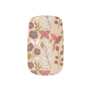 Floral seamless pattern flowers, birds, butterfly minx nail art