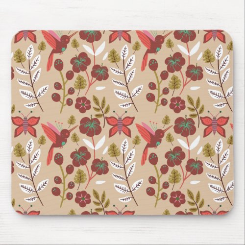Floral seamless pattern flowers birds butterfly mouse pad