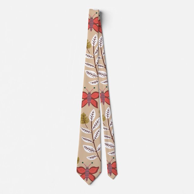 Floral seamless pattern flowers, birds, butterfly neck tie (Front)