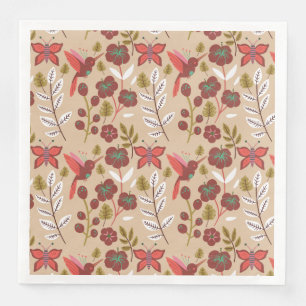 Floral seamless pattern flowers, birds, butterfly paper dinner napkins