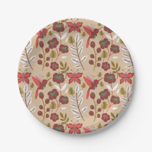 Floral seamless pattern flowers, birds, butterfly paper plates