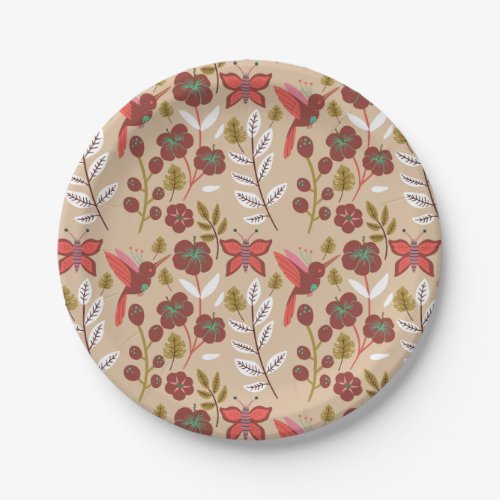 Floral seamless pattern flowers birds butterfly paper plates