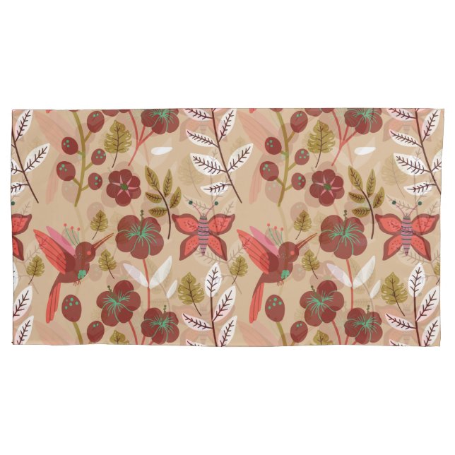 Floral seamless pattern flowers, birds, butterfly pillow case (Front-Left)
