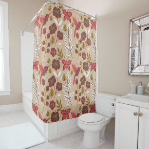 Floral seamless pattern flowers, birds, butterfly shower curtain