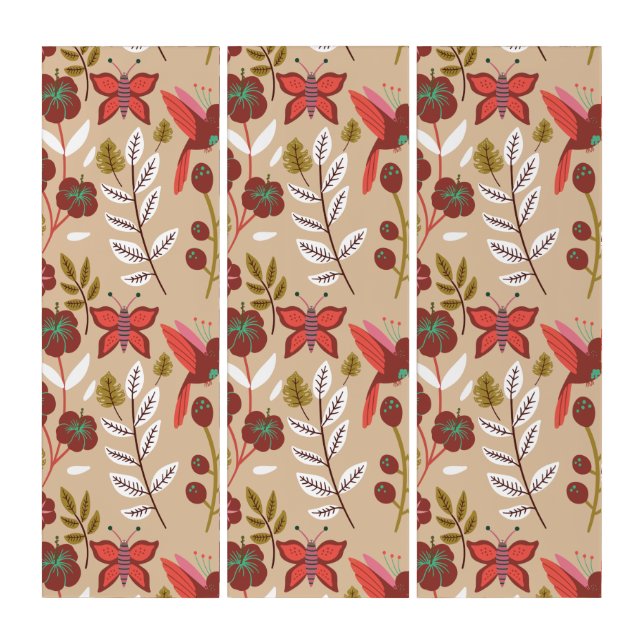 Floral seamless pattern flowers, birds, butterfly triptych (Front)