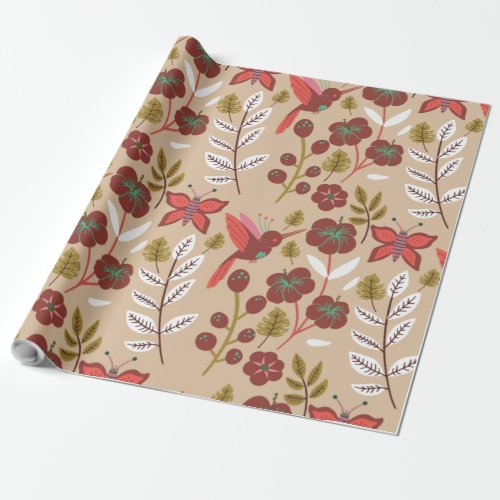 Floral seamless pattern flowers birds butterfly wrapping paper
