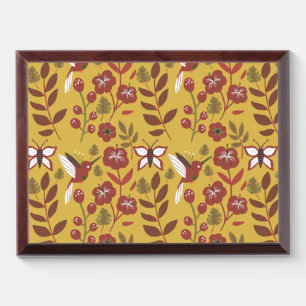 Floral seamless pattern flowers, butterfly, red award plaque