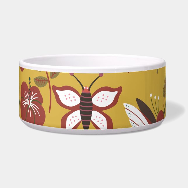 Floral seamless pattern flowers, butterfly, red bowl (Front)