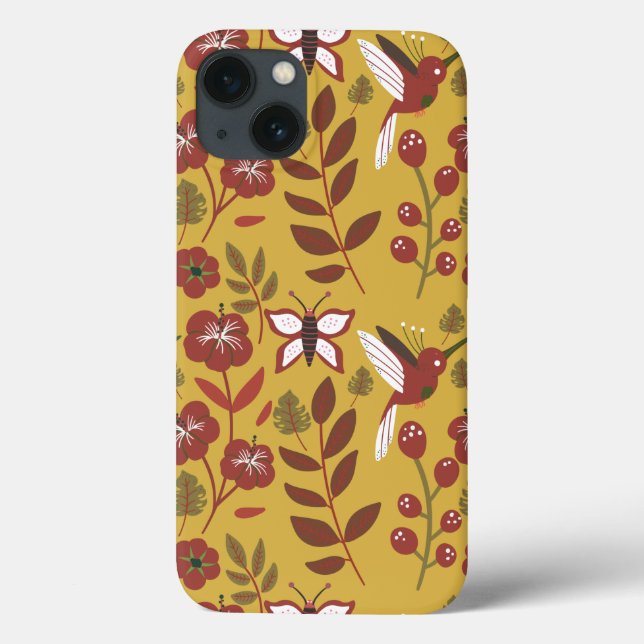 Floral seamless pattern flowers, butterfly, red Case-Mate iPhone case (Back)