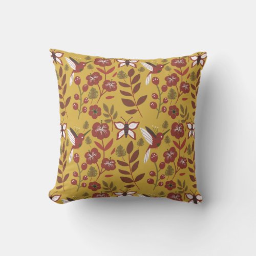 Floral seamless pattern flowers butterfly red throw pillow