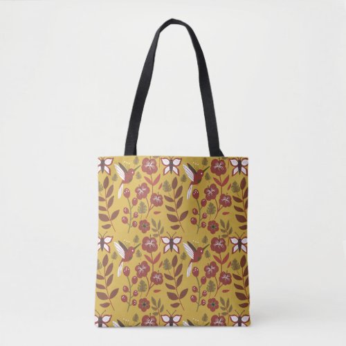 Floral seamless pattern flowers butterfly red tote bag